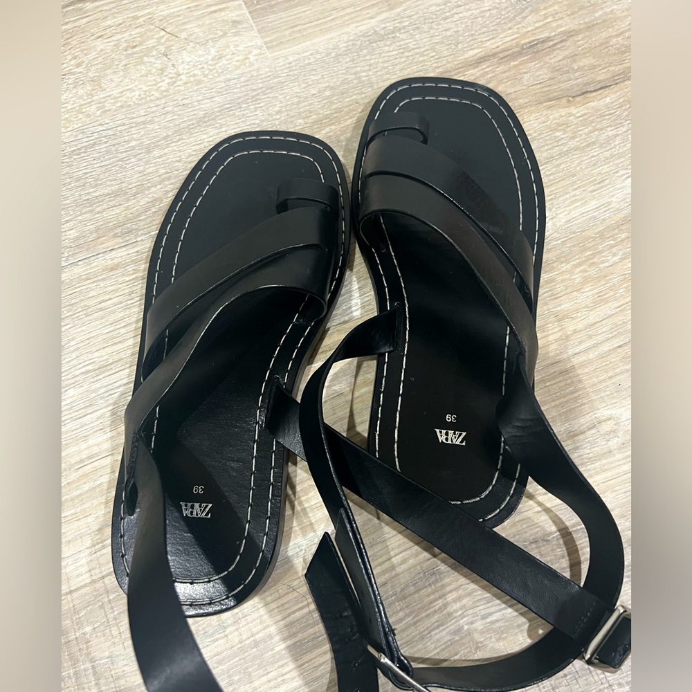 Zara black flat sandals size 8.5